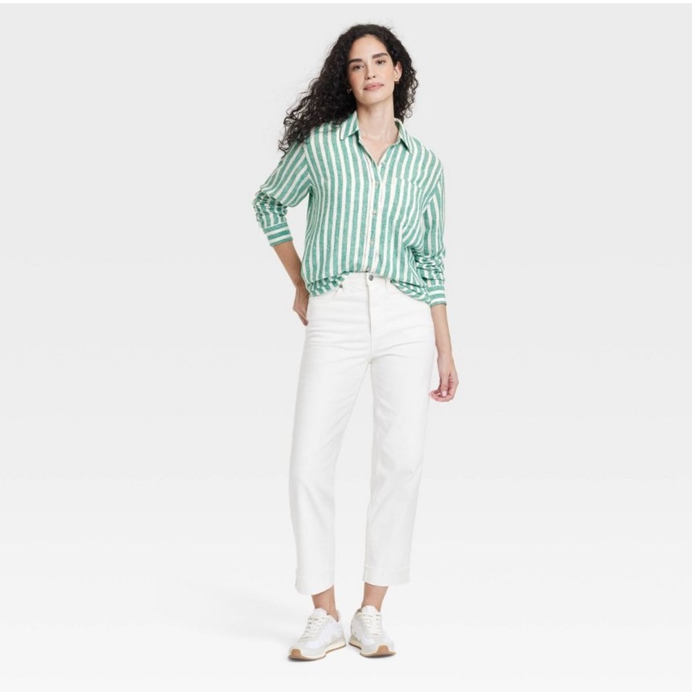Universal Thread Green and White Striped Shirt - Picture 3 of 5